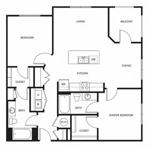 a floor plan of a residence with a bedroom and a living room